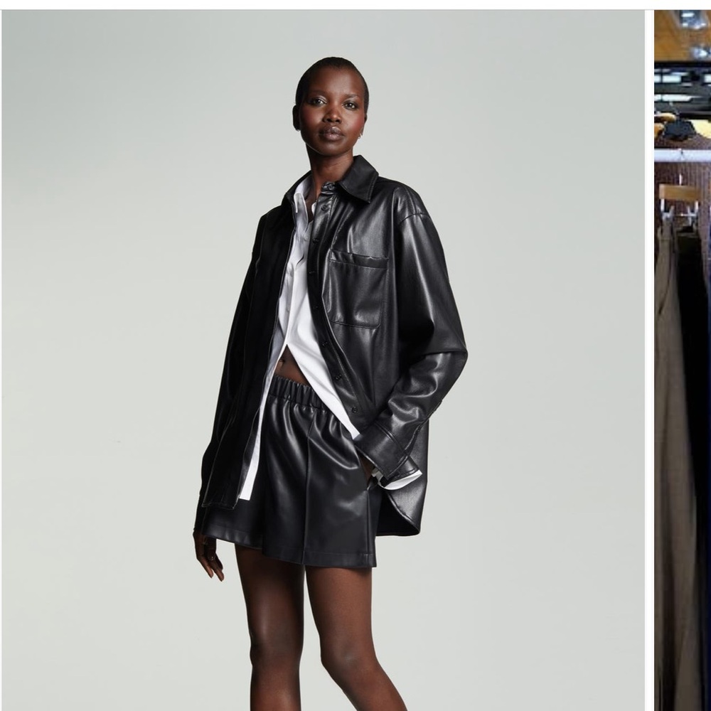 Good American Sleek Black Leather shirt